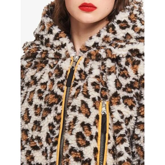 Miu Miu Leopard Teddy Brown Bomber Jacket Hooded Coat size 42 6 S NEW - Picture 5 of 15